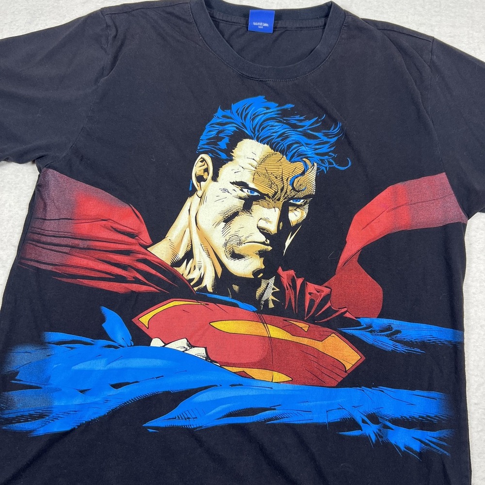 Superman Shirt Mens M 20.5x27 Black DC Comics Superhero Graphic Big Logo